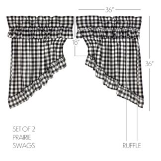 Farmhouse Annie Buffalo Black Check Ruffled Prairie Swag Set of 2 36x36x18 by April & Olive