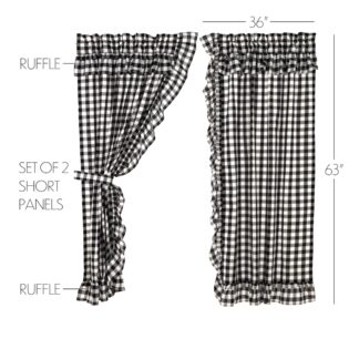Farmhouse Annie Buffalo Black Check Ruffled Short Panel Set of 2 63x36 by April & Olive