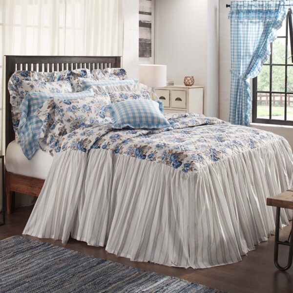 VHC-69994 - Annie Blue Floral Ruffled King Coverlet 80x76+27