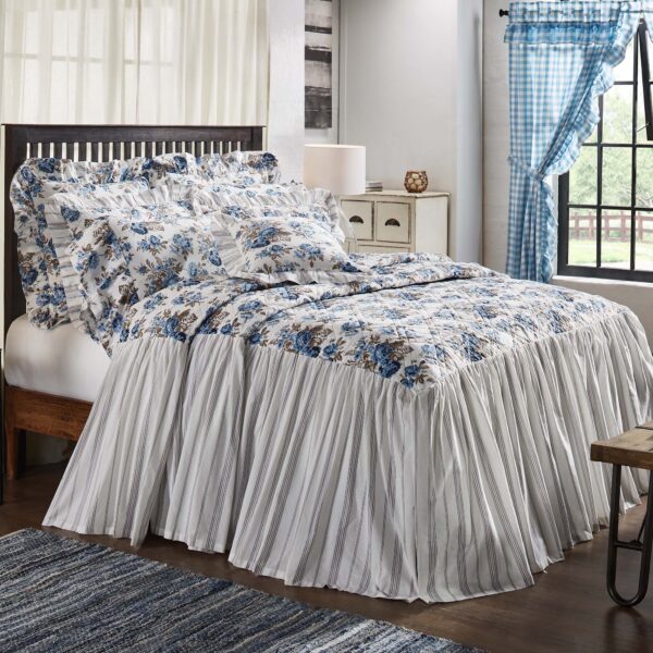 VHC-69994 - Annie Blue Floral Ruffled King Coverlet 80x76+27