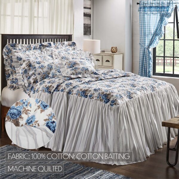 Annie Blue Floral Ruffled King Coverlet 80x76+27 - Image 9