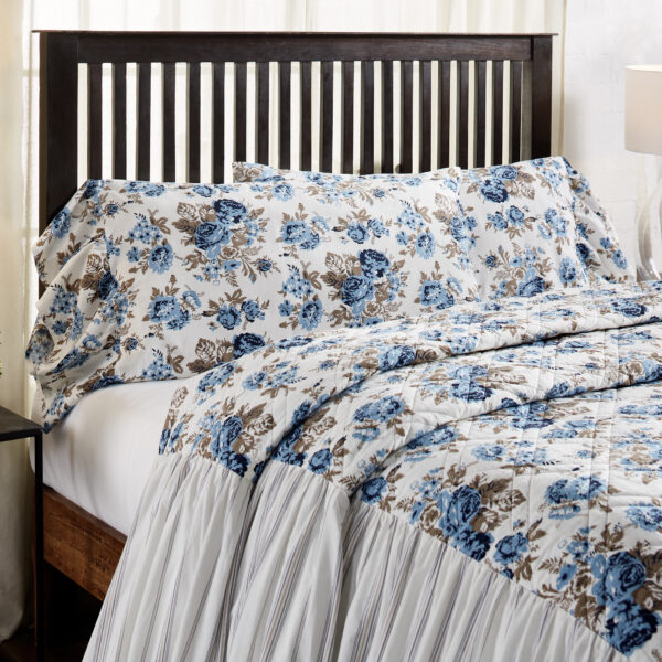 VHC-70000 - Annie Blue Floral Ruffled King Pillow Case Set of 2 21x36+8