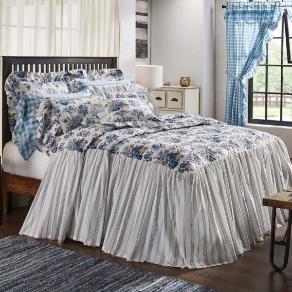 VHC-69996 - Annie Blue Floral Ruffled Twin Coverlet 76x39+27