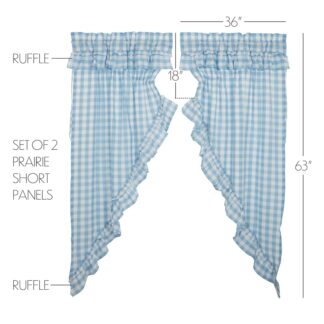 Farmhouse Annie Buffalo Blue Check Ruffled Prairie Short Panel Set of 2 63x36x18 by April & Olive