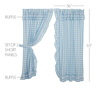 Farmhouse Annie Buffalo Blue Check Ruffled Short Panel Set of 2 63x36 by April & Olive