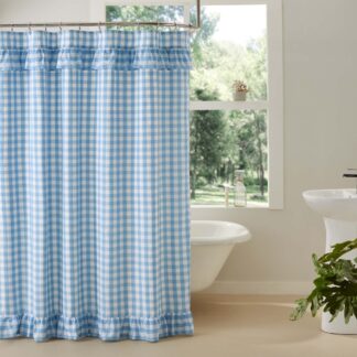 Farmhouse Annie Buffalo Blue Check Ruffled Shower Curtain 72x72 by April & Olive