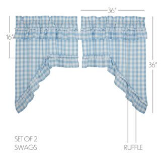 Farmhouse Annie Buffalo Blue Check Ruffled Swag Set of 2 36x36x16 by April & Olive