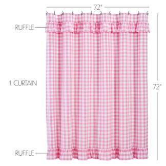 Farmhouse Annie Buffalo Coral Check Ruffled Shower Curtain 72x72 by April & Olive