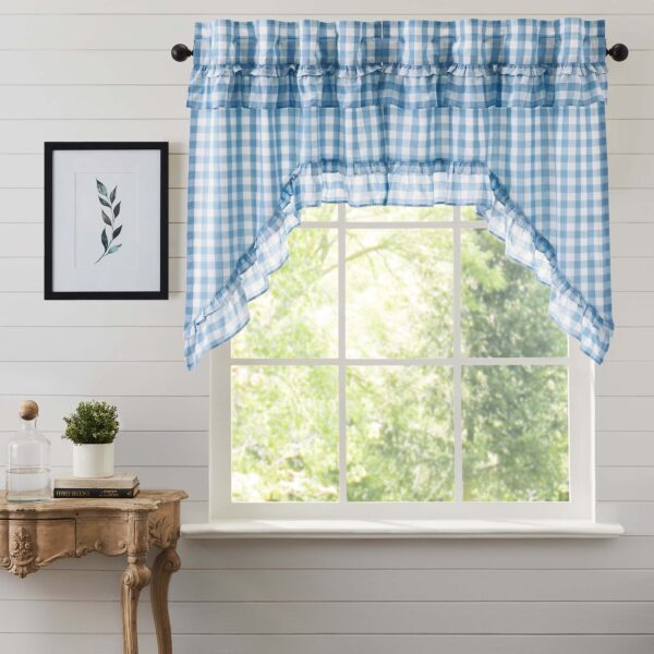 VHC-69914 - Annie Buffalo Blue Check Ruffled Swag Set of 2 36x36x16
