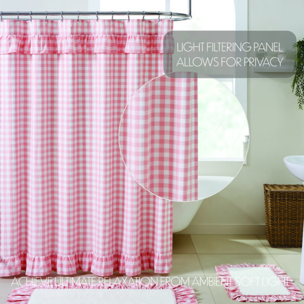 VHC-83370 - Annie Buffalo Coral Check Ruffled Shower Curtain 72x72