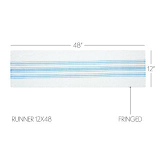 Farmhouse Antique White Stripe Blue Indoor/Outdoor Runner 12x48 by April & Olive