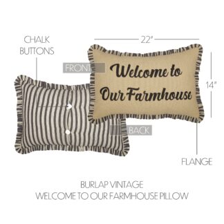Farmhouse Ashmont Burlap Vintage Welcome to Our Farmhouse Pillow 14x22 by April & Olive