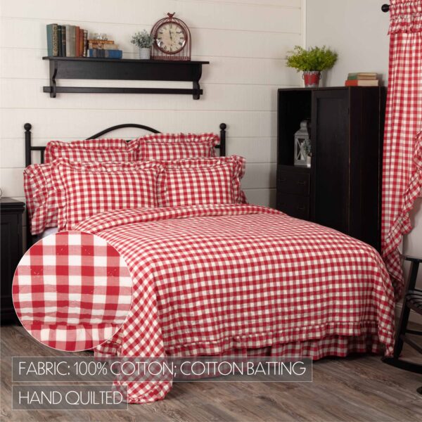 VHC-51766 - Annie Buffalo Red Check Ruffled California King Quilt Coverlet 130Wx115L