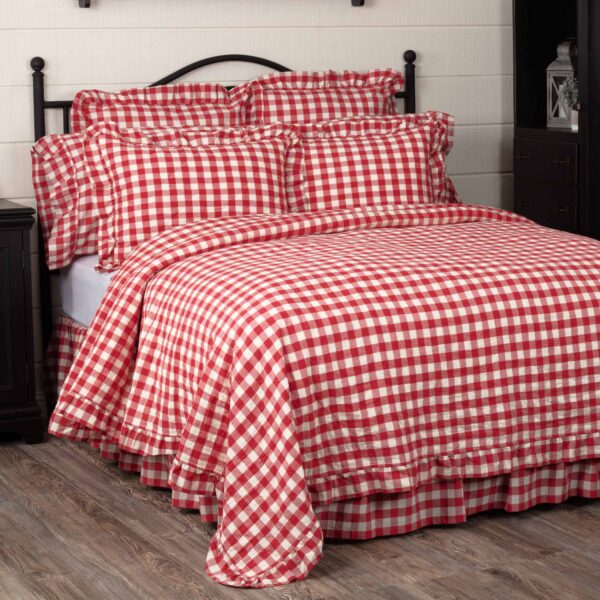 VHC-51766 - Annie Buffalo Red Check Ruffled California King Quilt Coverlet 130Wx115L