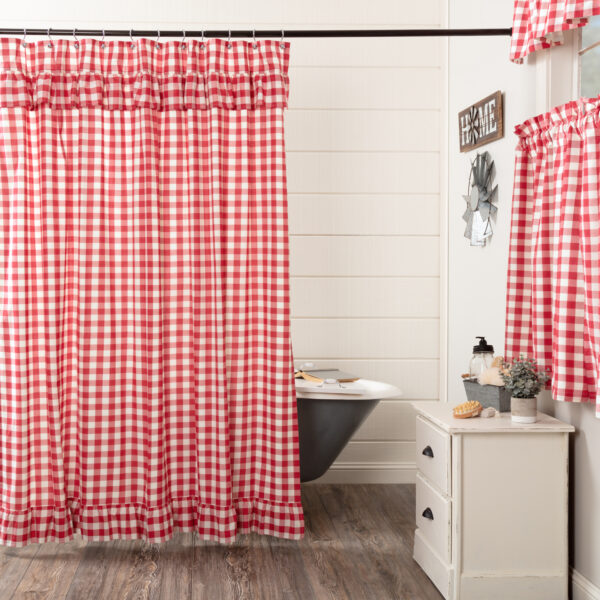 VHC-51123 - Annie Buffalo Red Check Ruffled Shower Curtain 72x72
