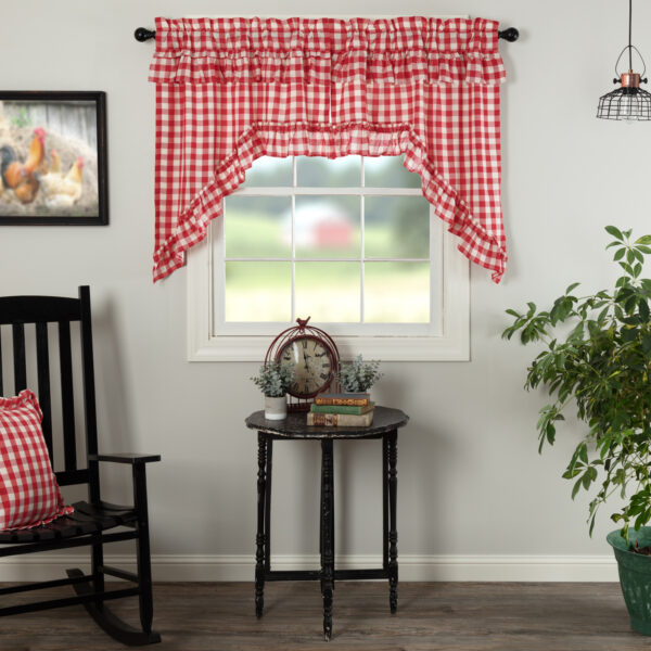 VHC-51122 - Annie Buffalo Red Check Ruffled Swag Set of 2 36x36x16