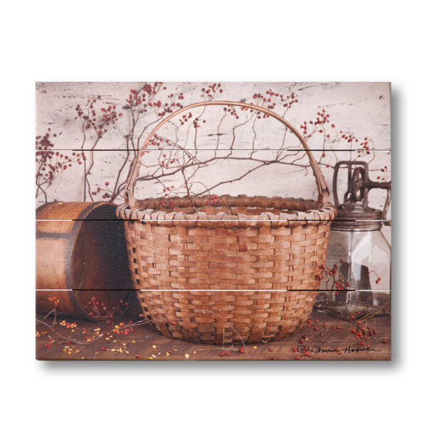 Basket and Roseberries Pallet Art Wall Decor