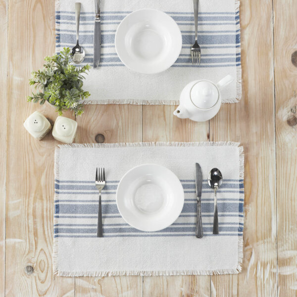 VHC-83465 - Antique White Stripe Blue Indoor/Outdoor Placemat Set of 6 13x19