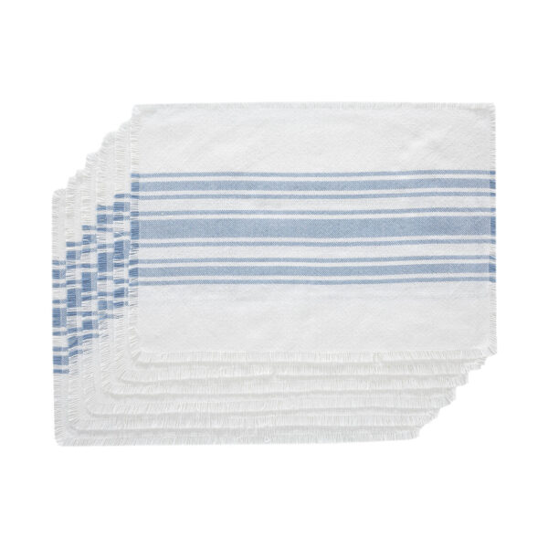 VHC-83465 - Antique White Stripe Blue Indoor/Outdoor Placemat Set of 6 13x19