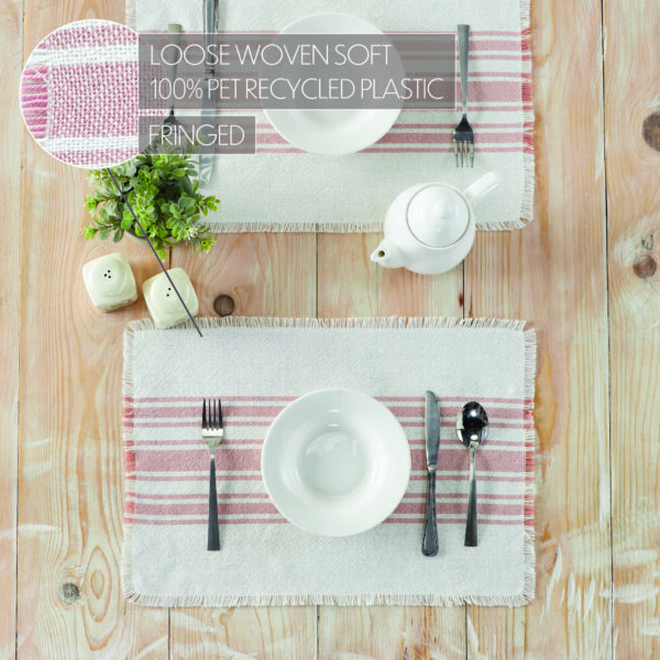 VHC-83457 - Antique White Stripe Coral Indoor/Outdoor Placemat Set of 6 13x19