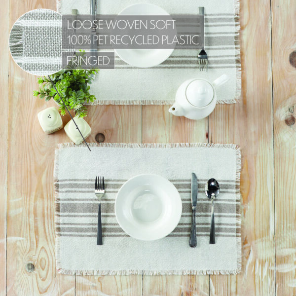 VHC-83461 - Antique White Stripe Dove Grey Indoor/Outdoor Placemat Set of 6 13x19