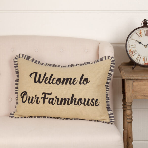 VHC-56630 - Ashmont Burlap Vintage Welcome to Our Farmhouse Pillow 14x22