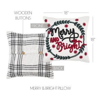 Farmhouse Black Plaid Merry & Bright Pillow 18x18 by Seasons Crest