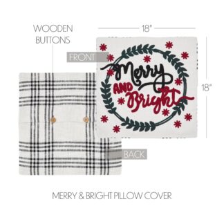 Farmhouse Black Plaid Merry & Bright Pillow Cover 18x18 by Seasons Crest