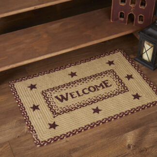Primitive Burgundy Tan Jute Rug Rect Welcome w/ Pad 20x30 by Mayflower Market