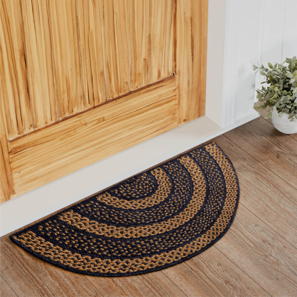 VHC-81323 - Black & Tan Jute Rug Half Circle w/ Pad 16.5x33