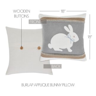 Farmhouse Burlap Applique Bunny Pillow 18x18 by Seasons Crest
