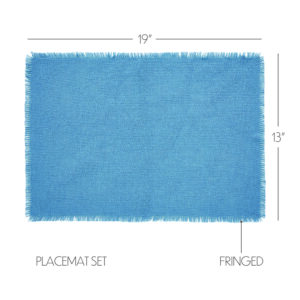 VHC-83391 - Burlap Blue Placemat Set of 6 Fringed 13x19