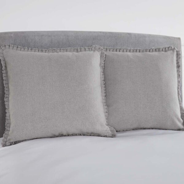 VHC-70052 - Burlap Dove Grey Fabric Euro Sham w/ Fringed Ruffle 26x26