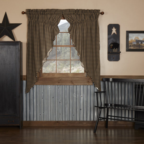VHC-20247 - Black Check Scalloped Prairie Curtain Set of 2 63x36x18