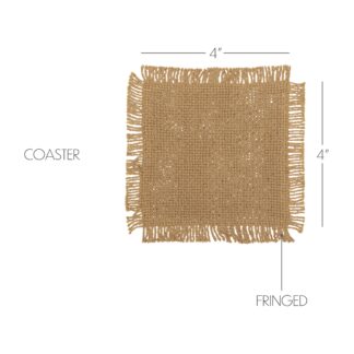 Farmhouse Burlap Natural Coaster Set of 12 Fringed 4x4 by April & Olive