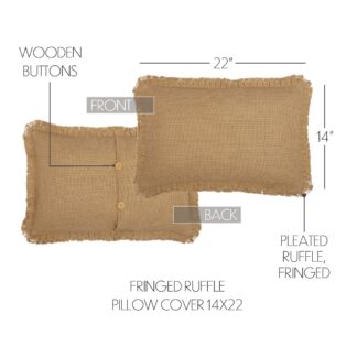 Farmhouse Burlap Natural Pillow Cover w/ Fringed Ruffle 14x22 by April & Olive