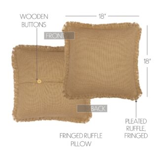 Farmhouse Burlap Natural Pillow w/ Fringed Ruffle 18x18 by April & Olive