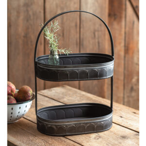 Two-Tiered Corrugated Oval Tray - Black by CTW Home Collection