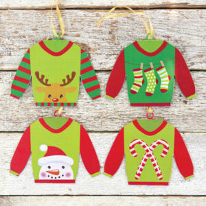 Set of Four Holiday Sweater Ornaments by CTW Home Collection