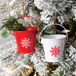 Red and White Bucket Ornaments - Box of 6 by CTW Home Collection