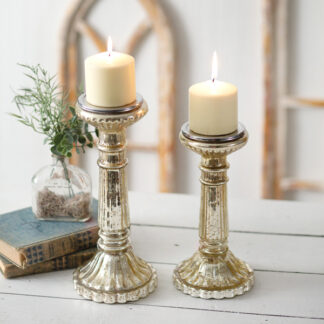 Set of Two Mercury Glass Pillar Candle Holders by CTW Home Collection