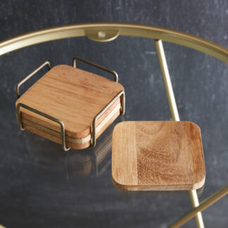 Wood Coaster Set with Metal Caddy by CTW Home Collection