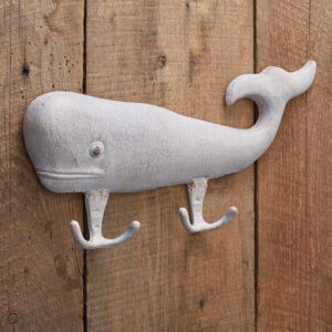 Whitewashed Cast Iron Whale with Double Hooks by CTW Home Collection