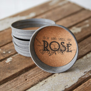 Mason Jar Lid Coaster - Stop And Smell The Rose - Box of 4 by CTW Home Collection