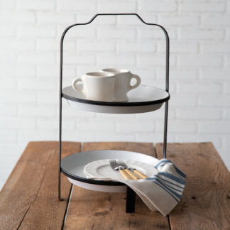 Two-Tier White and Black Metal Tray by CTW Home Collection