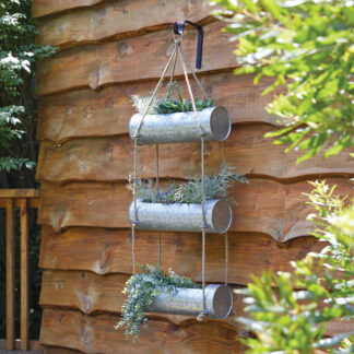 Three-Tier Galvanized Hanging Planter with Hook by CTW Home Collection