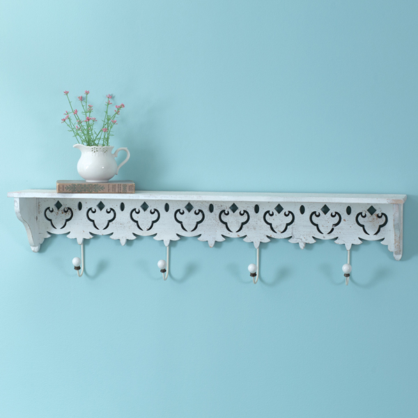 Maribelle Wood Wall Shelf with Four Hooks by CTW Home Collection