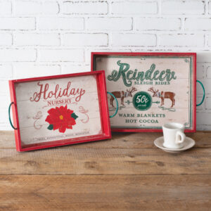 Set of Two Wood Holiday Serving Trays by CTW Home Collection