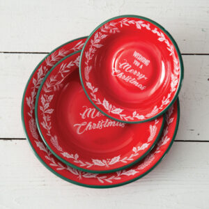 Set of Three Wishing You A Merry Christmas Enameled Dishes by CTW Home Collection