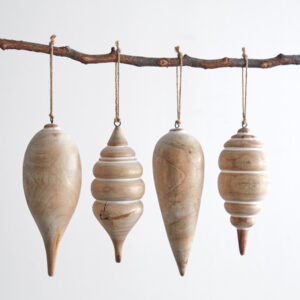 Set of Four Carved Wood Ornaments by CTW Home Collection